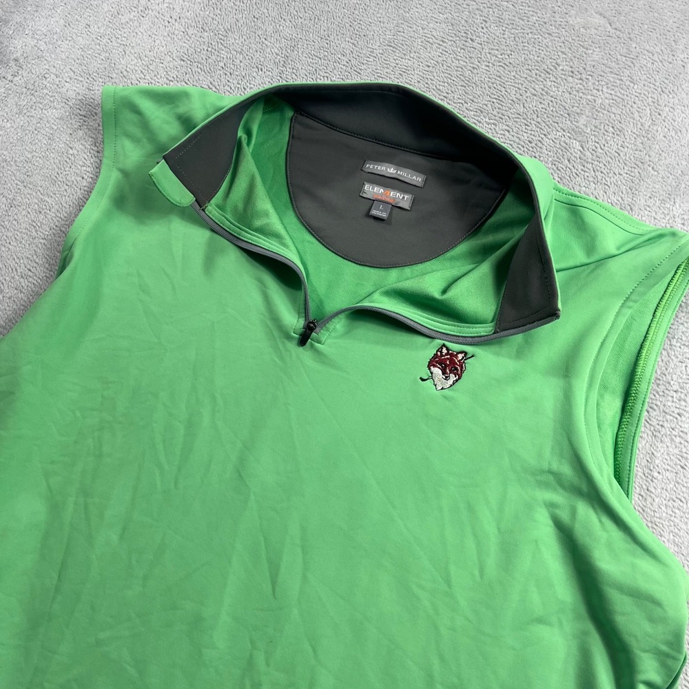 Peter Millar Element Wicking Vest Men Large Green Fox Logo Golf MS13EK41 1/4 Zip